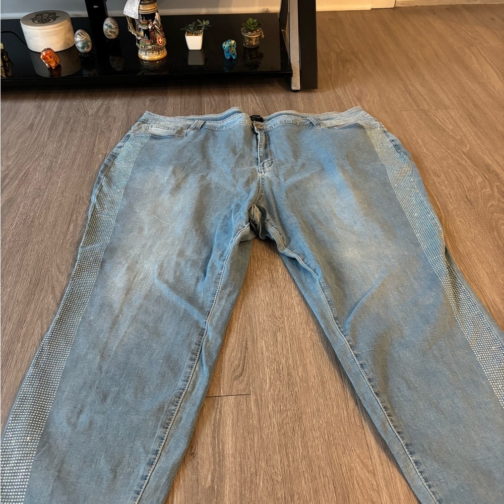 Ashley Stewart Light Blue Denim Jeans With Jewels